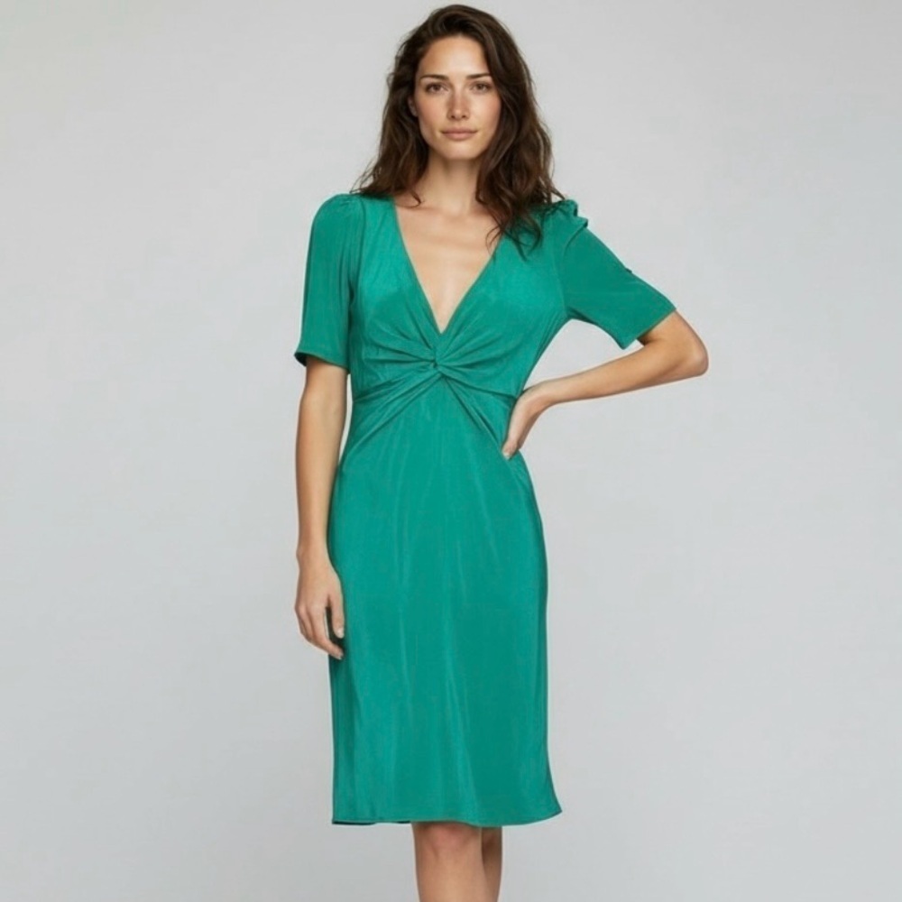 NWT Rebecca Minkoff Silk Dress Sz.4 Kelly Green V-Neck Feminine Coquette Glam